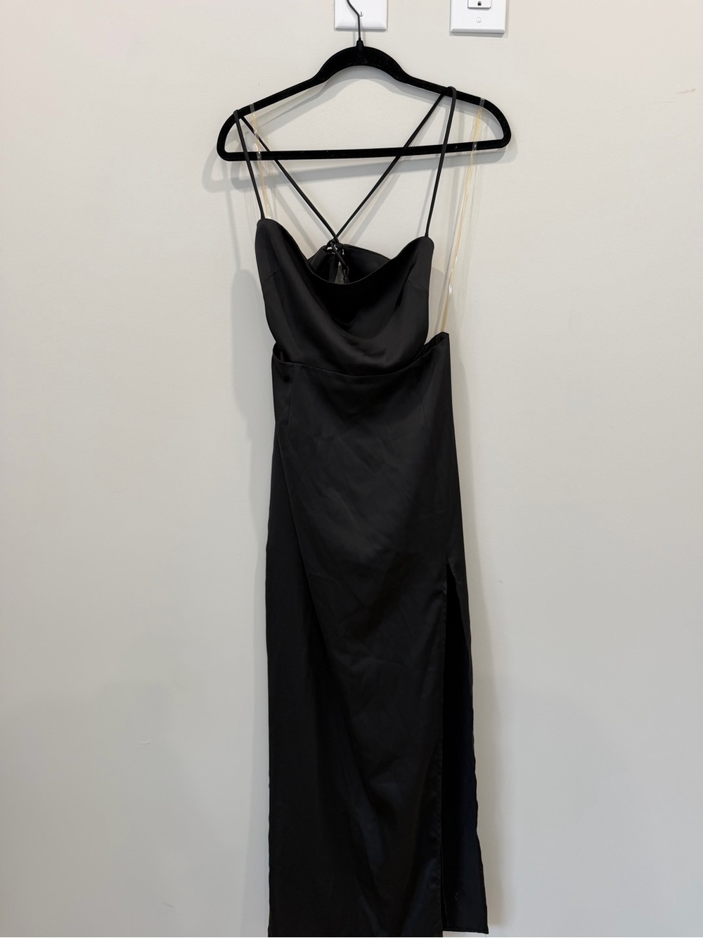 Nookie Black Cowl Neck Spaghetti Strap Maxi Dress with Side Slit